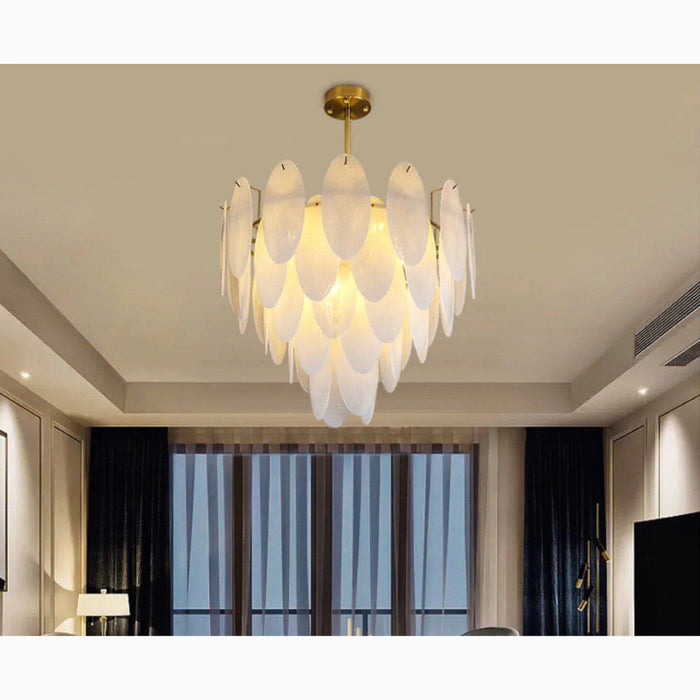 MIRODEMI® Alonte | Round Gold Modern Frosted Glass LED Chandelier for Living Room