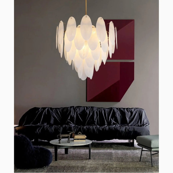 MIRODEMI® Alonte | Round Gold Modern Frosted Glass LED Chandelier for Stylish Living Room