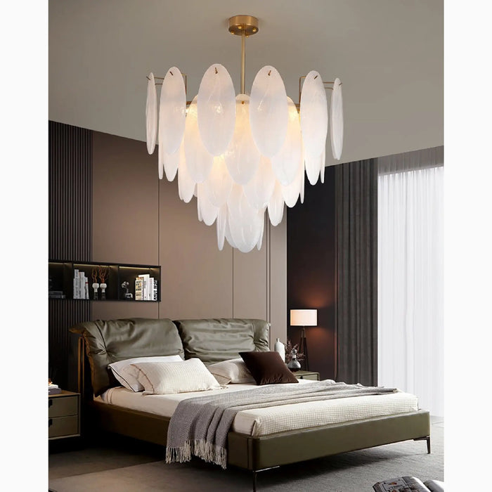 MIRODEMI® Alonte | Round Gold Modern Frosted Glass LED Chandelier for Bedroom