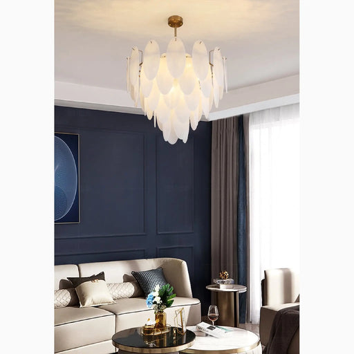 MIRODEMI® Alonte | Round Gold Modern Frosted Glass LED Chandelier for Living Room