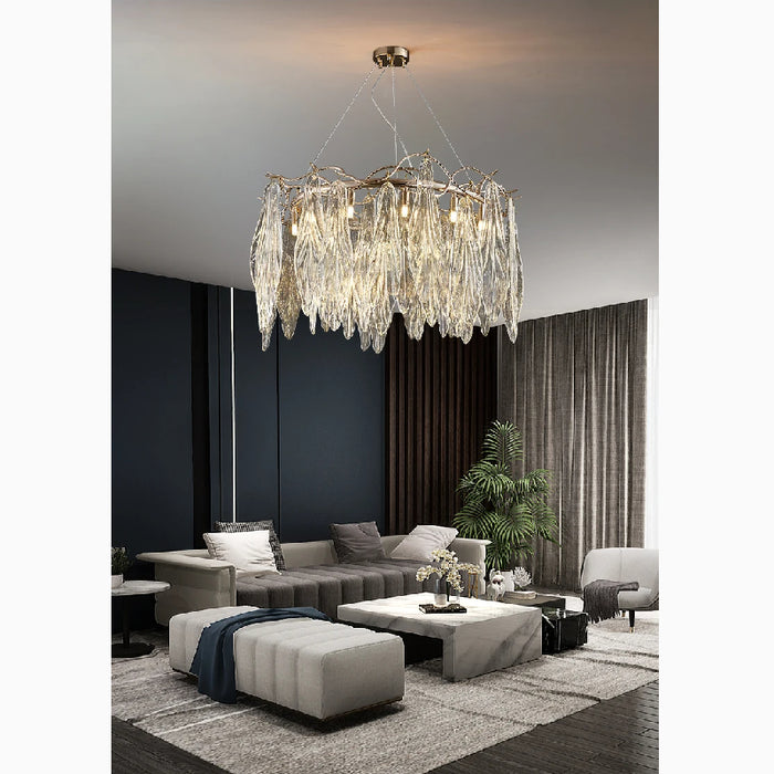 MIRODEMI® Alpette | Drum Gold Modern Crystal Glass Chandelier For Living room