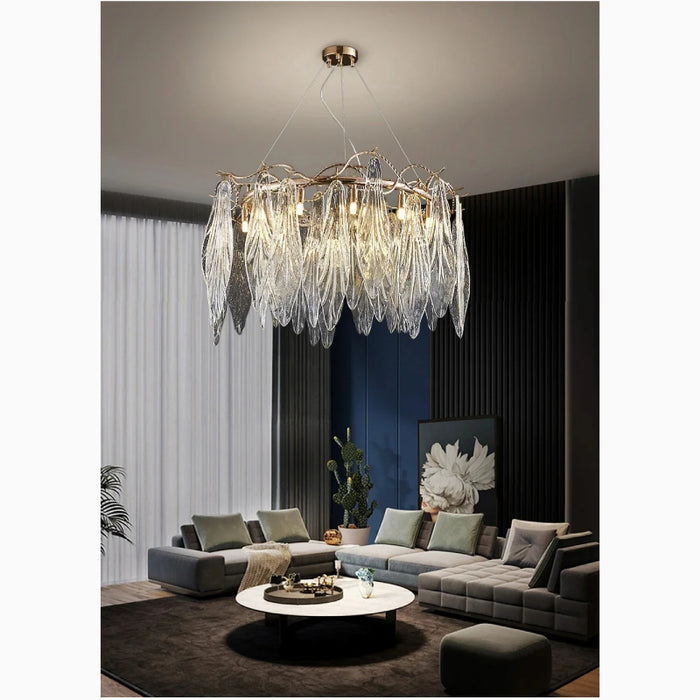 MIRODEMI® Alpette | Drum Gold Modern Crystal Glass Chandelier For Living room