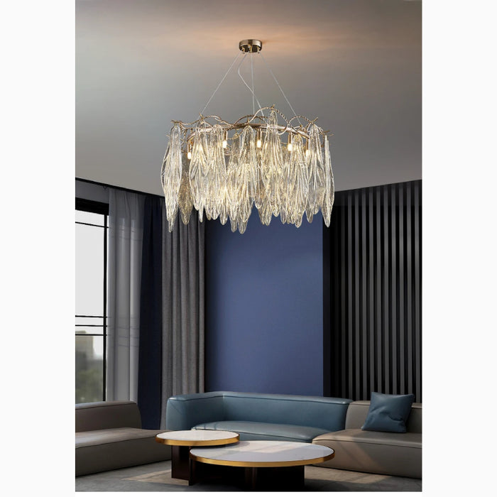 MIRODEMI® Alpette | Drum Gold Modern Crystal Glass Chandelier For Living room