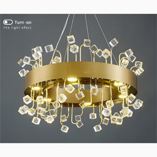 MIRODEMI Alpignano | Elegant Gold Round Colorful Crystal Chandelier for Living room, Kitchen