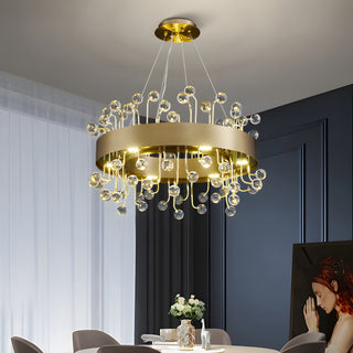 MIRODEMI Alpignano | Elegant Gold Round Colorful Crystal Chandelier for Living room, Kitchen