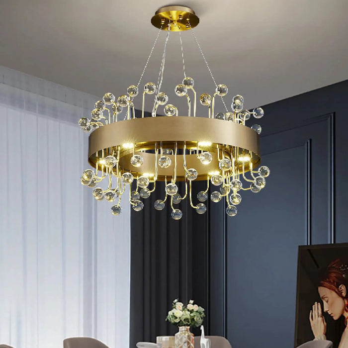 MIRODEMI® Alpignano | Gold Round Colorful Crystal Chandelier for Living room