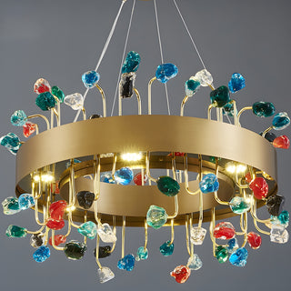 MIRODEMI Alpignano | Elegant Gold Round Colorful Crystal Chandelier for Living room, Kitchen