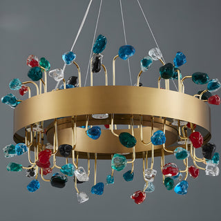 MIRODEMI Alpignano | Elegant Gold Round Colorful Crystal Chandelier for Living room, Kitchen