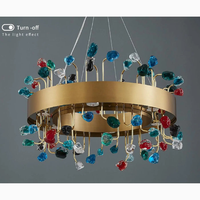 MIRODEMI® Alpignano | Wonderful Gold Round Colorful Crystal Chandelier for Living room, Kitchen