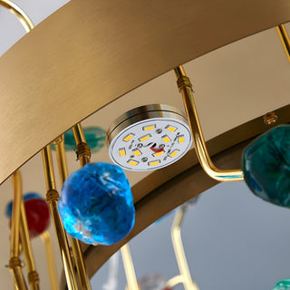 MIRODEMI Alpignano | Elegant Gold Round Colorful Crystal Chandelier for Living room, Kitchen