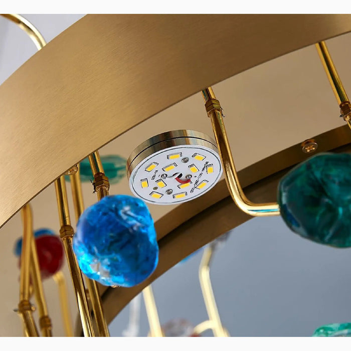 MIRODEMI® Alpignano | Elegant Gold Round Colorful Crystal Chandelier for Living room, Kitchen