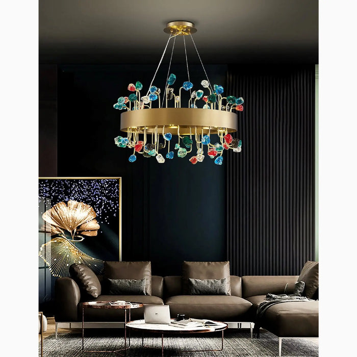 MIRODEMI® Alpignano | Gold Round Colorful Crystal Chandelier for House