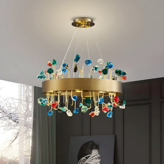 MIRODEMI Alpignano | Elegant Gold Round Colorful Crystal Chandelier for Living room, Kitchen