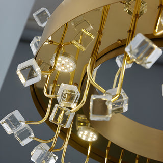 MIRODEMI Alpignano | Elegant Gold Round Colorful Crystal Chandelier for Living room, Kitchen