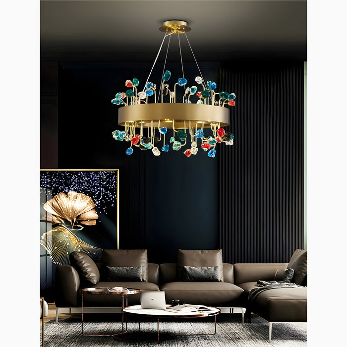 MIRODEMI Alpignano | Elegant Gold Round Colorful Crystal Chandelier for Living room, Kitchen