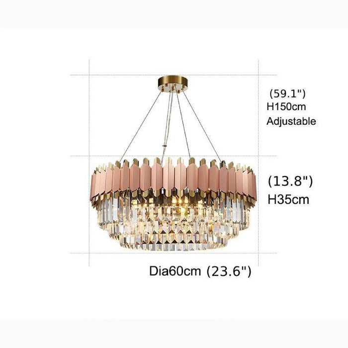 MIRODEMI® Alseno | Luxury Drum Gold/Pink Round Crystal LED Chandelier For Dining Room Sizes