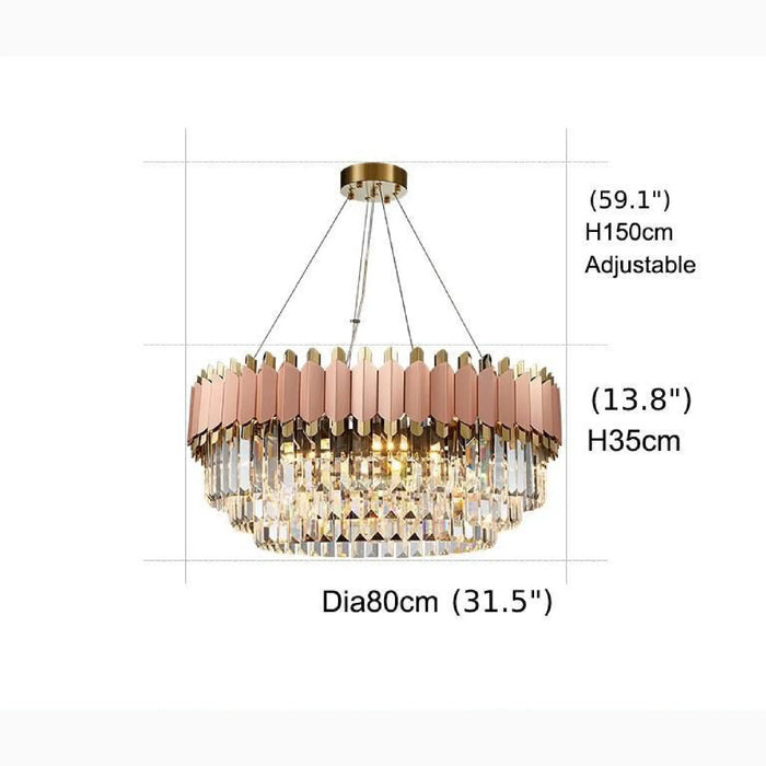 MIRODEMI® Alseno | Luxury Drum Gold/Pink Round Crystal LED Chandelier For Dining Room Parameters