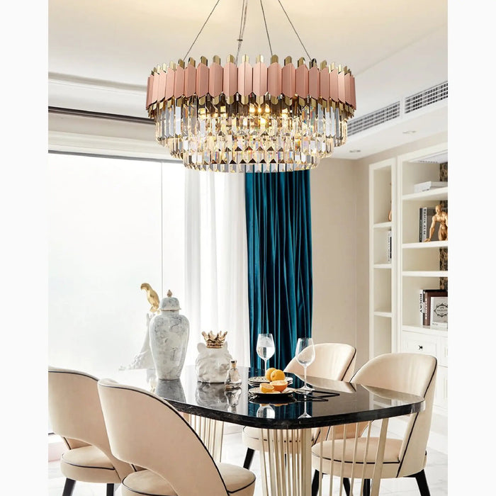 MIRODEMI® Alseno | Luxury Drum Gold/Pink Round Crystal LED Chandelier For Home