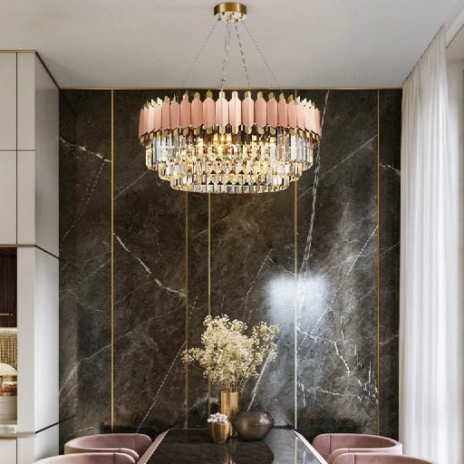 MIRODEMI® Alseno | Luxury Drum Gold/Pink Round Crystal LED Chandelier For House