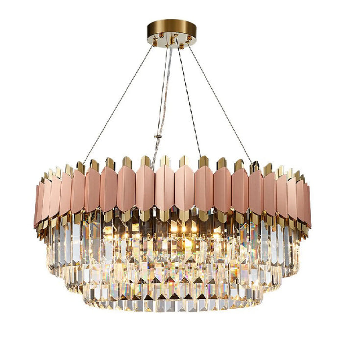 MIRODEMI® Alseno | Classy Luxury Drum Gold/Pink Round Crystal LED Chandelier For Dining Room