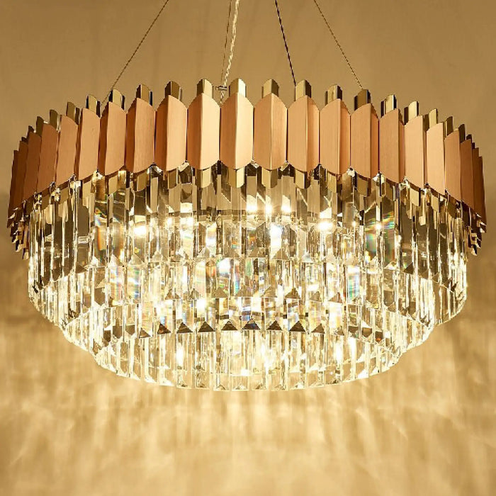 MIRODEMI® Alseno | Luxury Drum Golden/Pink Round Crystal LED Chandelier For Dining Room