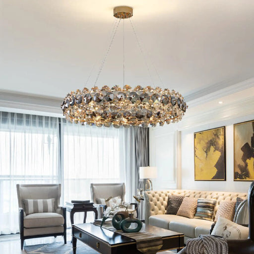 MIRODEMI® Altare | Round Gold Crystal Modern Chandelier for Living Room
