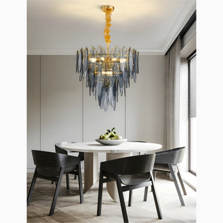 MIRODEMI Altavilla Irpina | Round Gold Frosted/Smoke Gray/Blue Crystal Chandelier for House