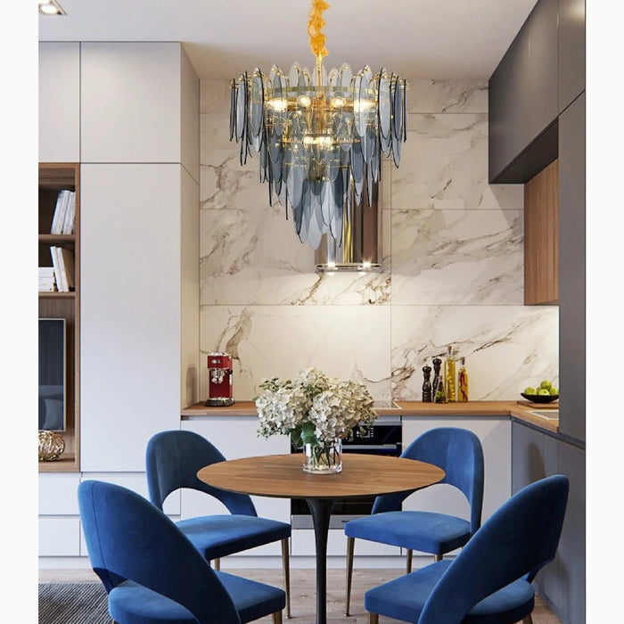 MIRODEMI® Altavilla Irpina | Round Gold Frosted/Smoke Gray/Blue Crystal Chandelier for Home
