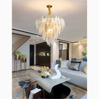 MIRODEMI Altavilla Irpina | Elite Round Gold Frosted/Smoke Gray/Blue Crystal Chandelier for Living Room