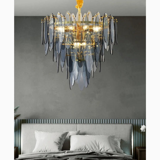 MIRODEMI® Altavilla Irpina | Round Gold Frosted/Smoke Gray/Blue Crystal Chandelier for House