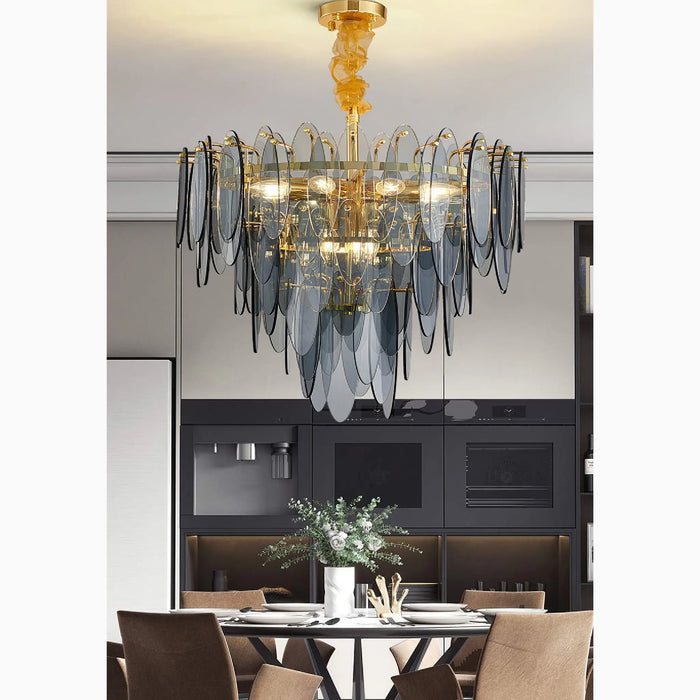 MIRODEMI® Altavilla Irpina | Round Gold Frosted/Smoke Gray/Blue Crystal Chandelier for Dining Room