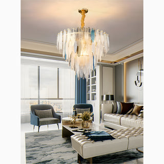 MIRODEMI Altavilla Irpina | Round Gold Smoke Gray/Blue Crystal Chandelier for Living Room