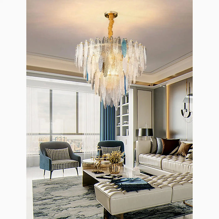 MIRODEMI® Altavilla Irpina | Round Gold Smoke Gray/Blue Crystal Chandelier for Living Room