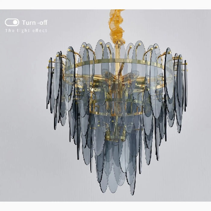 MIRODEMI® Altavilla Irpina | Perfect Round Gold Frosted/Smoke Gray/Blue Crystal Chandelier for Living Room