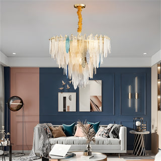 MIRODEMI Altavilla Irpina | Modern Round Gold Frosted/Smoke Gray/Blue Crystal Chandelier for Living Room