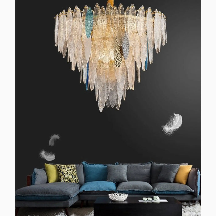MIRODEMI® Altavilla Irpina | Round Gold Frosted/Smoke Gray/Blue Crystal Chandelier for Wonderful Living Room