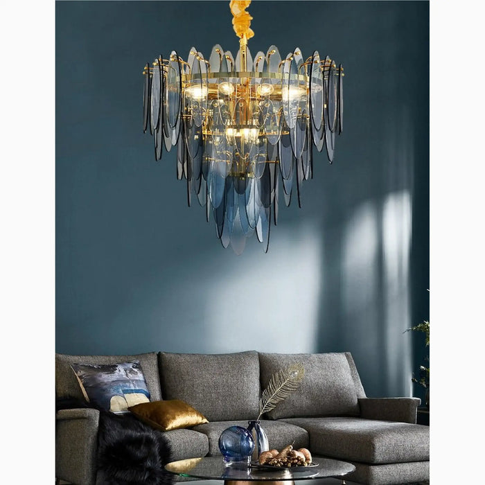 MIRODEMI® Altavilla Irpina | Round Gold Frosted/Smoke Gray/Blue Crystal Chandelier for Living Room