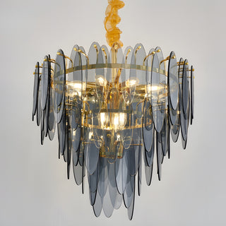 MIRODEMI Altavilla Irpina | Marvellous Round Gold Frosted/Smoke Gray/Blue Crystal Chandelier for Living Room