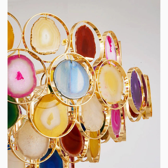 MIRODEMI® Altavilla Milicia | Gold Round Colorful Agate Stone Bohemian Amazing Style Chandelier for Living Room