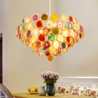 MIRODEMI Altavilla Milicia | Elite Gold Round Colorful Agate Stone Bohemian Style Chandelier for Living Room