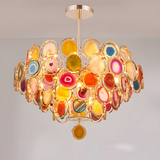 MIRODEMI Altavilla Milicia | Gold Round Colorful Agate Stone Bohemian Style Chandelier for Living Room | Real Photo