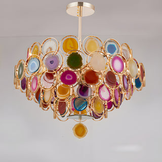 MIRODEMI Altavilla Milicia | Lovely Gold Round Colorful Agate Stone Bohemian Style Chandelier for Living Room