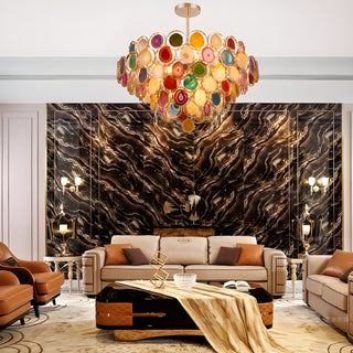 MIRODEMI Altavilla Milicia | Pretty Gold Round Colorful Agate Stone Bohemian Style Chandelier for Living Room