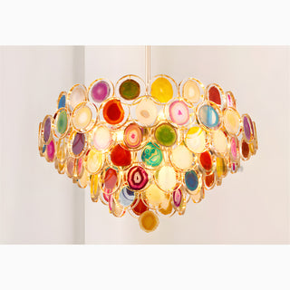 MIRODEMI Altavilla Milicia | Wonderful Gold Round Colorful Agate Stone Bohemian Style Chandelier for Living Room