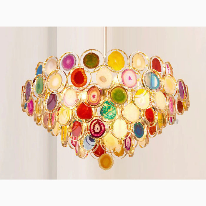 MIRODEMI® Altavilla Milicia | Wonderful Gold Round Colorful Agate Stone Bohemian Style Chandelier for Living Room