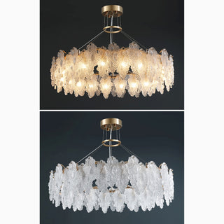 MIRODEMI Altavilla Silentina Round Gold Frosted Glass Leaf Shape Chandelier Lights On/Off