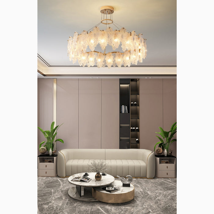 MIRODEMI Altavilla Silentina Round Gold Frosted Glass Leaf Shape Chandelier For Living Room