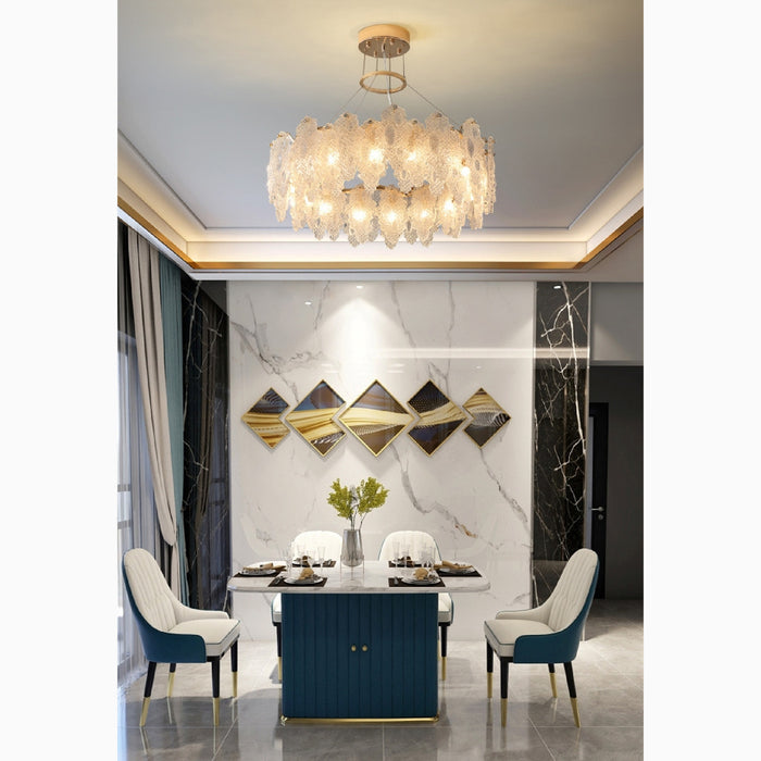 MIRODEMI Altavilla Silentina Round Gold Frosted Glass Leaf Shape Chandelier For Dining Room