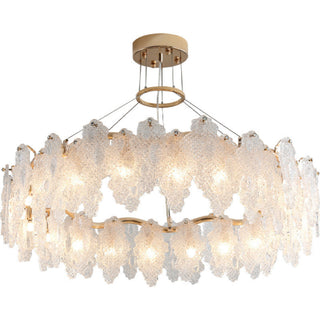 MIRODEMI Altavilla Silentina Round Gold Frosted Glass Leaf Shape Chandelier Detailed