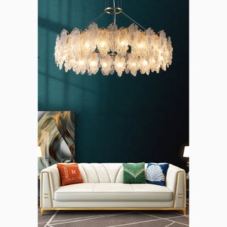 MIRODEMI Altavilla Silentina Round Gold Frosted Glass Leaf Shape Chandelier For Hallway